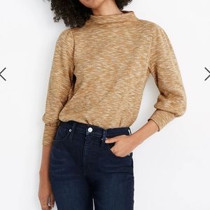 Madewell Gathered Sleeve Mock Neck Mustard Sweater